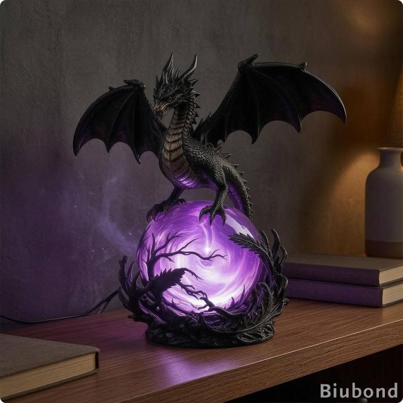 [Biubond] Gothic Spiral Sphere Lamp Resin Illuminated Dragon Animal Lamp โคมไฟตกแต่งสําหรับไฟห้องตกแ