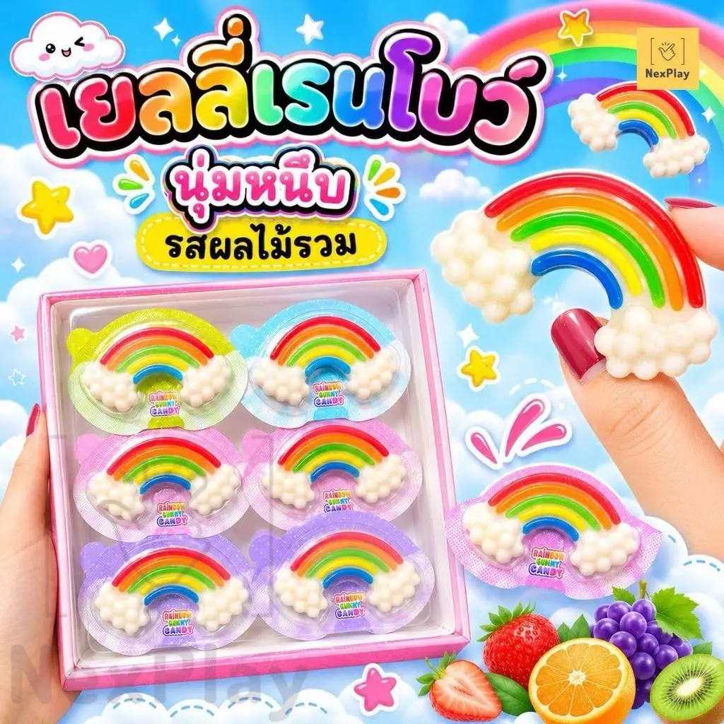 ยกกล่อง เยลลี่ สายรุ้ง Rainbow Jelly Candy 1กล่องบรรจุ 30ชิ้น เยลลี่กัมมี่ พร้อมส่งจากไทย