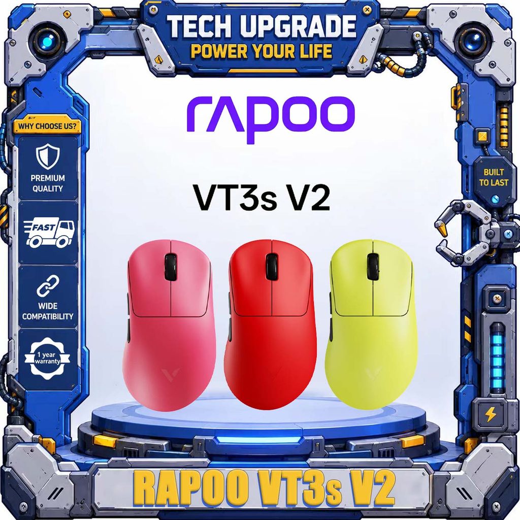 RAPOO VT3s V2 เมาส์สําหรับเล่นเกมไร้สาย 53g น้ําหนักเบามือขวา Esports เมาส์ Dual 8K Polling Rate PAW