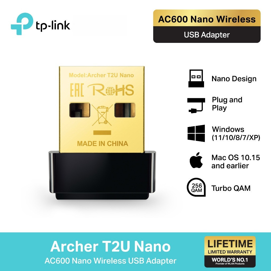 TP-Link Archer T2U Nano AC600 Nano Wireless USB Adapter ตัวรับสัญญาณ WiFi ผ่านคอมพิวเตอร์หรือโน๊ตบุ๊ค