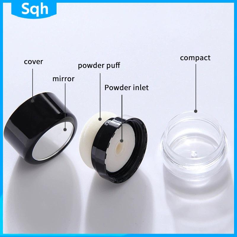 Bri Portable Loose Powder Box with Mirror and Mushroom Puff Travel Cosmetic Case Jar ywr