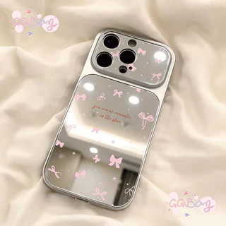 เคสกระจกพร้อมสร้อยคอ ลายโบว์ สไตล์หวานกันกระแทก โบว์ รองรับ IPhone 1113 17 16 15 14 12 Pro Max 16 15 Plus Air วัสดุ TPU