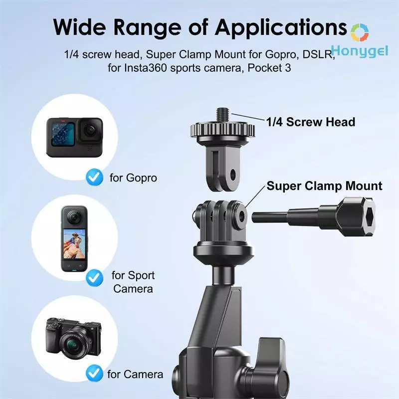Honyge ที่วางโทรศัพท์จักรยานยนต์ 360 องศา สำหรับ Insta 360 X2 X3 X4 Go Pro 12 11 10 thumbnail 4