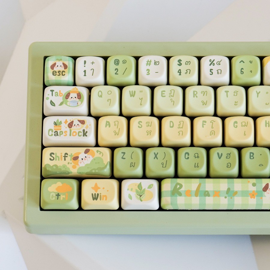 ลูกสุนัขเขียว keycaps ภาษาไทย MOA Profile ชุดปุ่มกด PBT Dye Sub น่ารัก