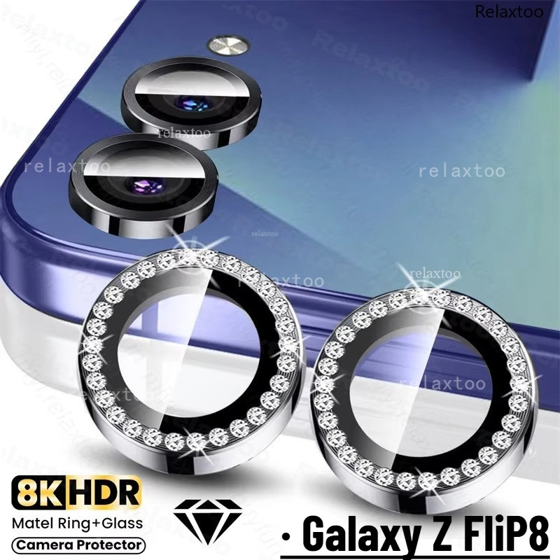 Glitter Diamond Full โค้งเลนส์กล้องสําหรับ Samsung Galaxy Z Flip 8 Flip8 Zflip 8 ZFlip8 5G 2026 เลนส์โลหะใสแหวนกระจกนิรภัยกล้องฝาหลังฟิล์ม