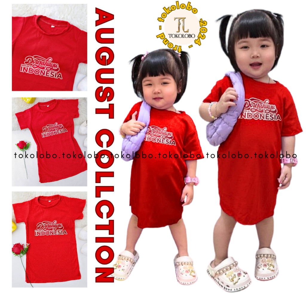 MERAH Tokolobo 9.9 Super Shopping Day RED AUGUST CHILDRENS DRESS DTF PRINTING [ อิ่ม 1 - 4 ปี]