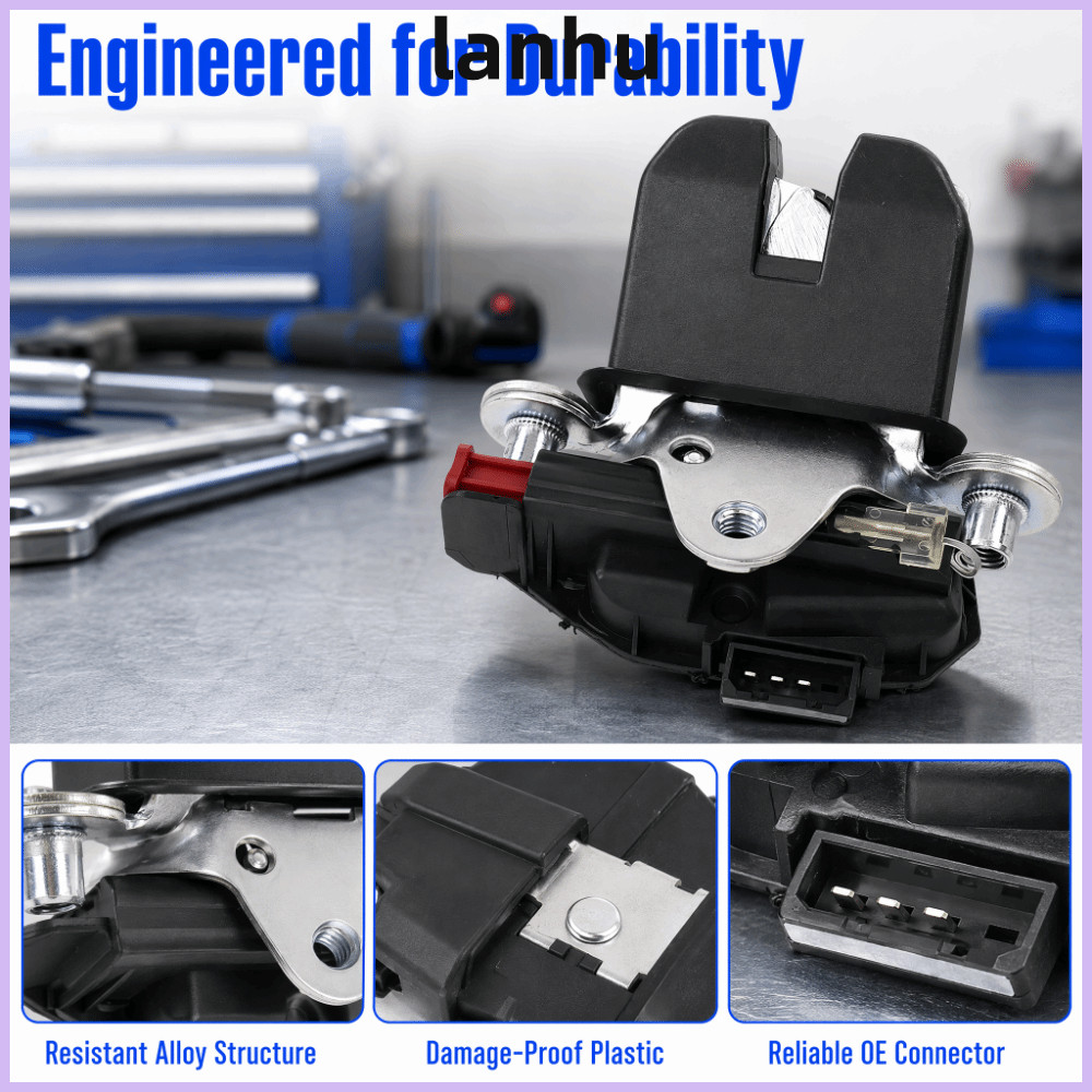 LANHU ล็อคท้าย สีดํา 6RU827505R, 6RU827505C Trunk Latch, Direct Mount Alloy + พลาสติก Boot Lock Asse