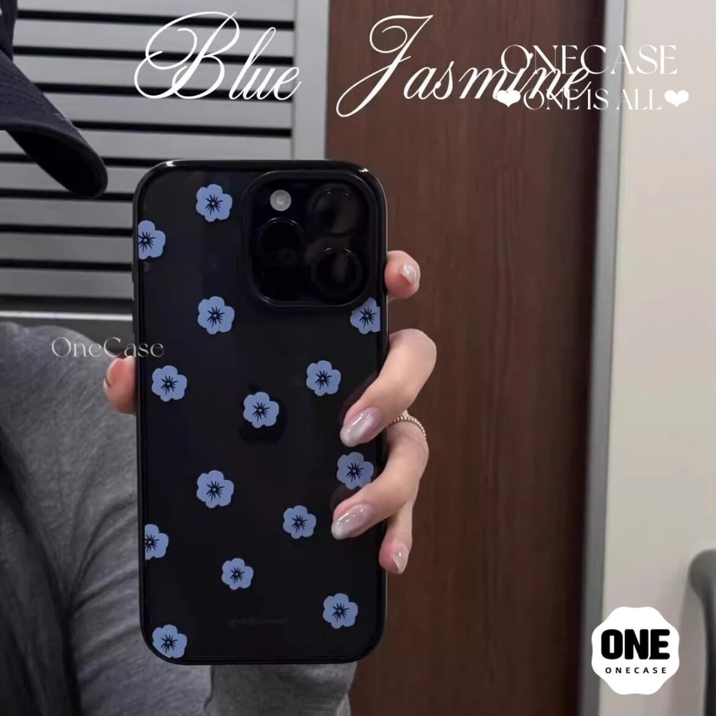 เคสอะคริลิคลายดอกเล็ก ใช้สำหรับ iPhone 17 Pro Max 14 15 Pro 12 Pro 11 16 Plus 13 17 Air เคสใส ขอบสีดำ สร้อยข้อมือคริสตัล