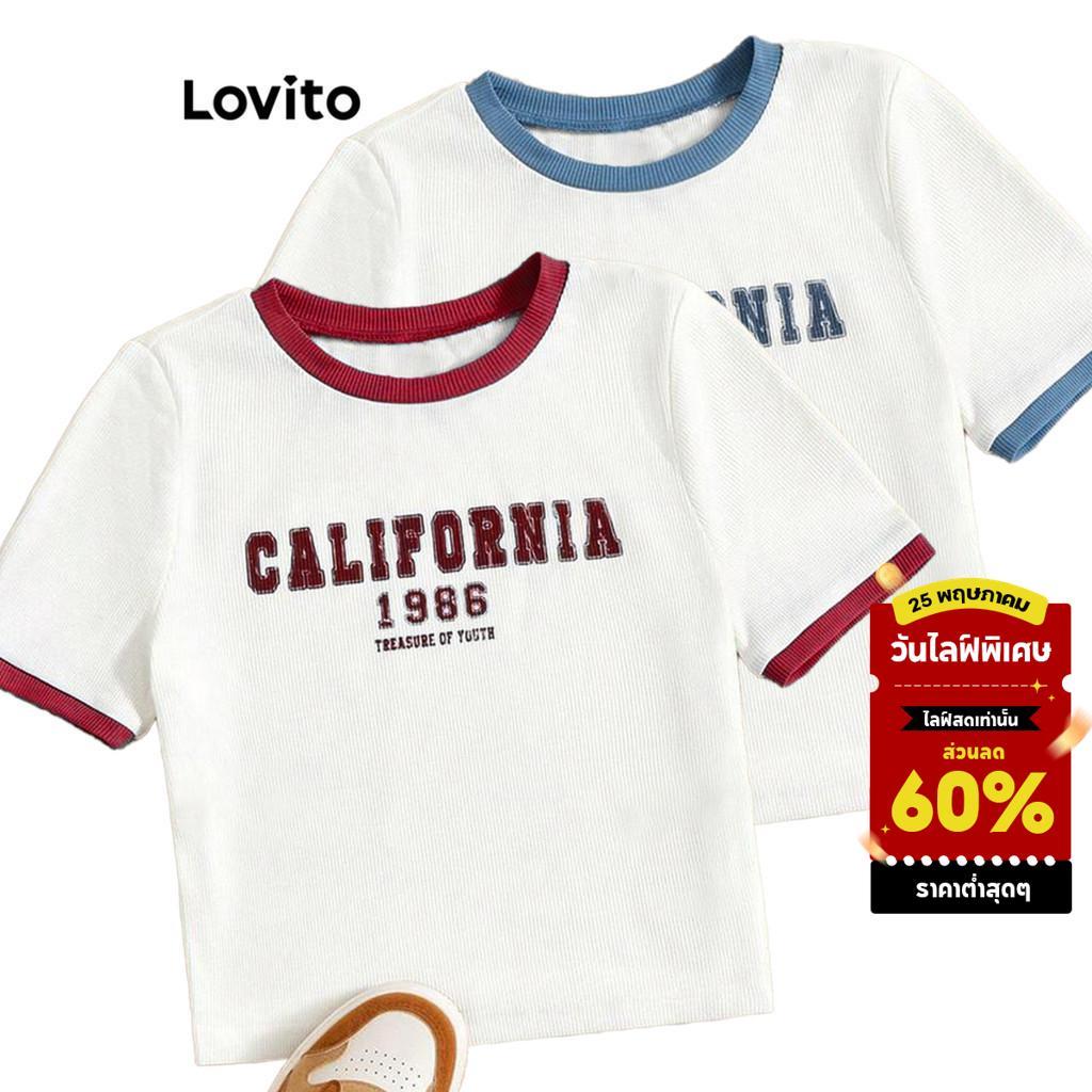 (แคชชวล) Lovito เสื้อยืดแบบตัดรูปลายผูกหลังโบว์ สำหรับฤดูใบไม้ผลิ/ฤดูร้อน สีดำ สำหรับผู้หญิง เกาหลี อินเทรนด์ L243AD634