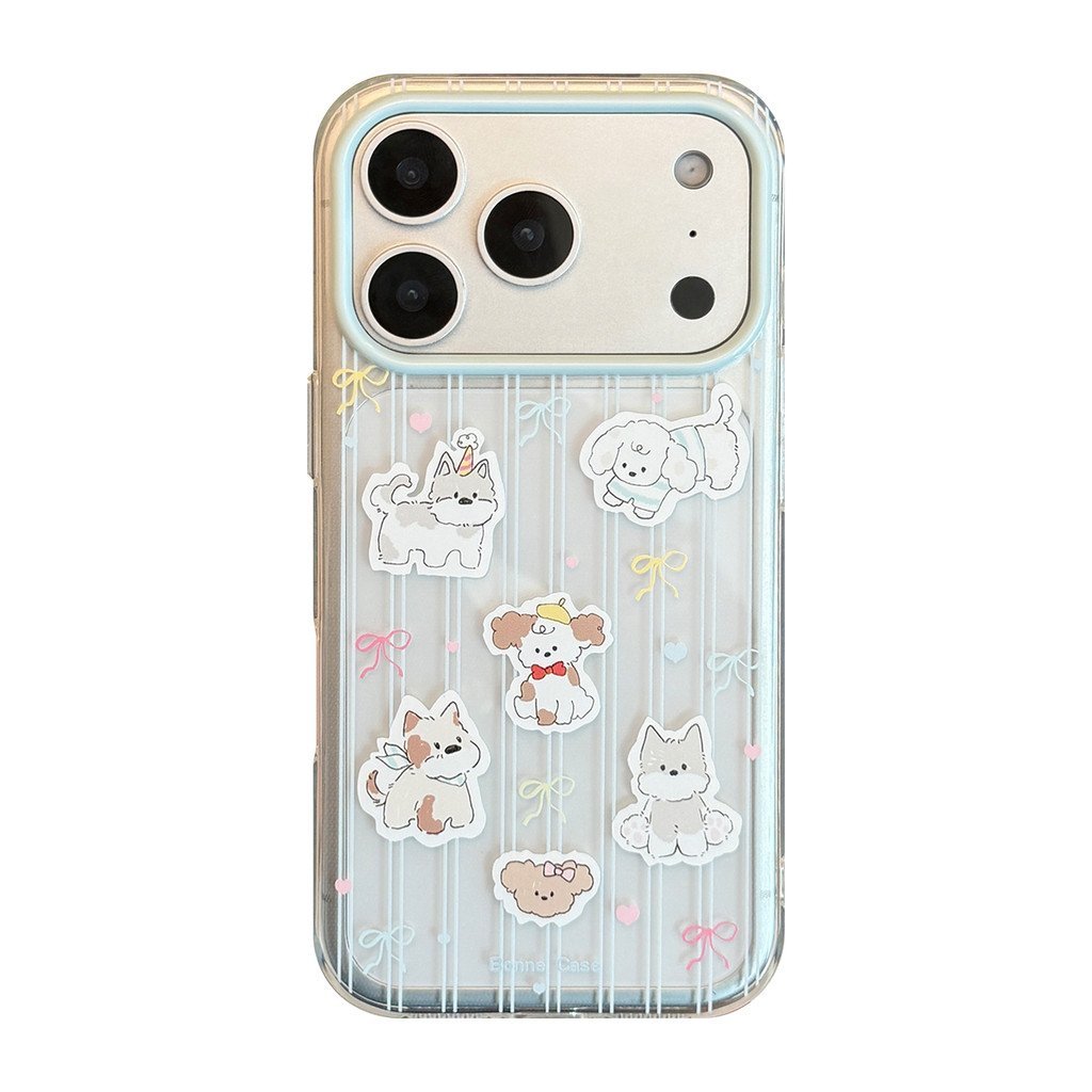 Ins Blue Striped Puppy เหมาะสําหรับ iPhone17pm เคสโทรศัพท์ iphone16 การ์ตูนสด 14 Soft Case 15/17