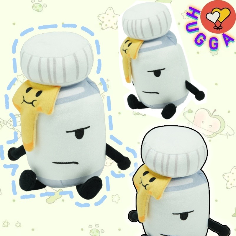 HUGGA BFDI Cheesy Mayo Plushie ของเล่นน่ารักสีขาวขวด Sleepy Jar Plushy ตุ๊กตาของเล่นนุ่มเครื่องประดั
