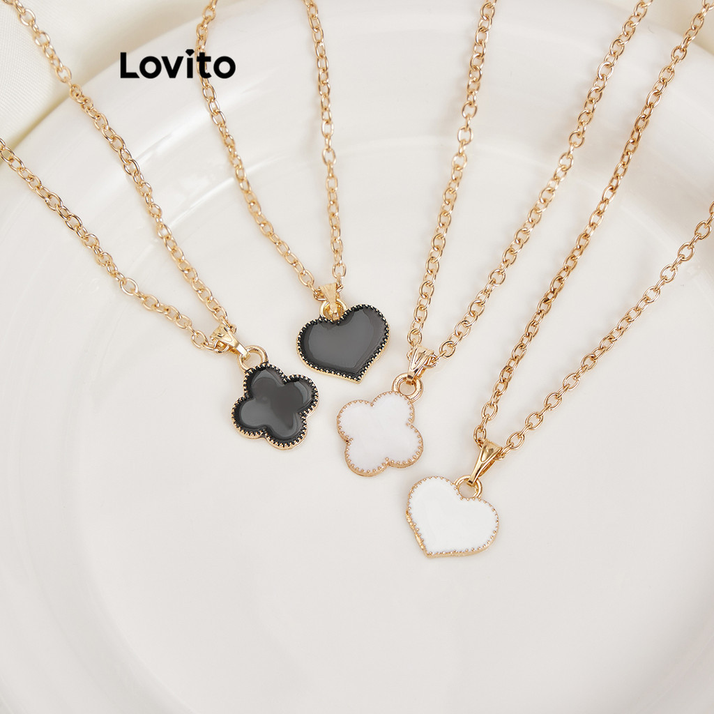 Lovito สร้อยคอโลหะรูปหัวใจสไตล์เกาหลีลำลองสำหรับผู้หญิง L60AD039