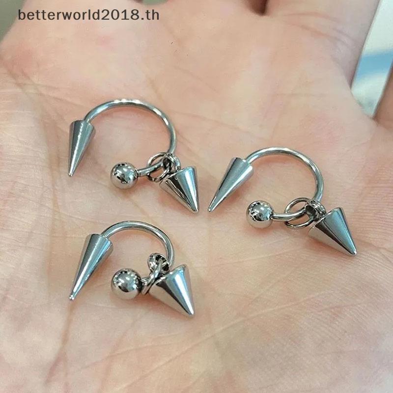 [bet] 1PC Gothic สแตนเลส Barbell Spike Drop Stud ต่างหู Rivet กระดูกอ่อนโค้งเจาะต่างหูผู้หญิง Y2K Pa