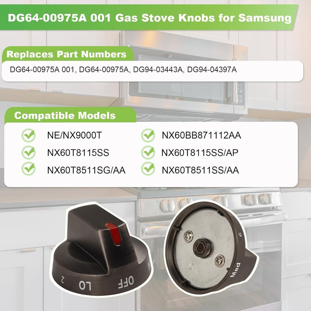 DG64-00975A 001 ลูกบิดเตาแก๊สเปลี่ยน, 4 แพ็คลูกบิดเตาอบโลหะเข้ากันได้กับ Samsung NE/NX9000T NX60T851