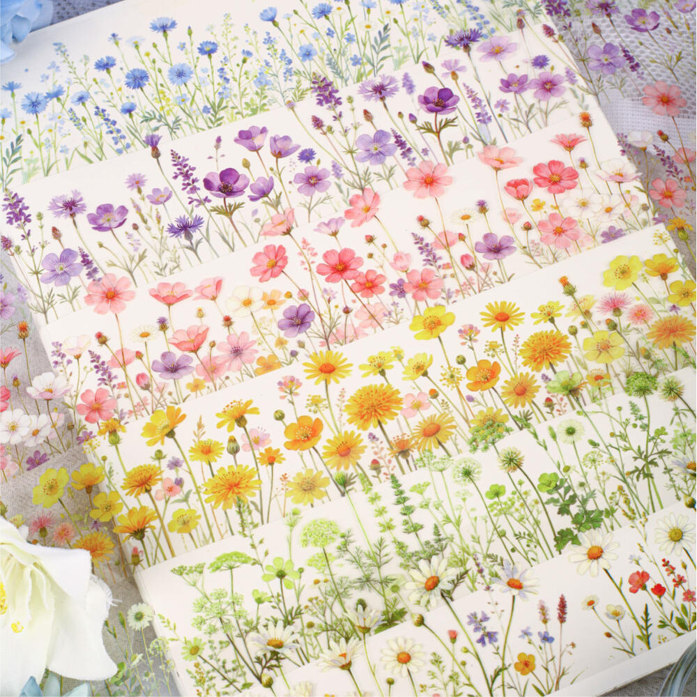 WEI 50 มม.*2 เมตร 1 ม้วน [ชุดน้ําหอมป่า] เดซี่ขาวบลูมสีชมพูซากุระ Thicket สีเขียว Meadow ดอกไม้ Washi เทปวารสารตกแต่งสติกเกอร์ห่วง