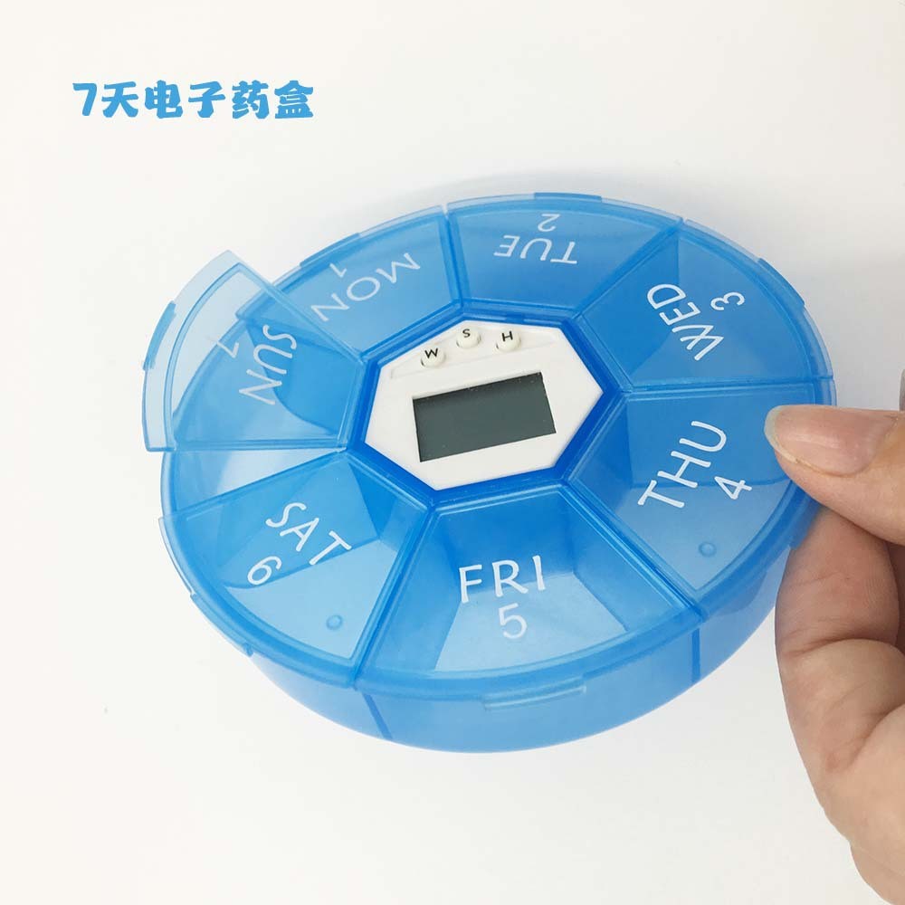 Smart Electronic Pill Box7Portable timed reminder pill box, round seven-compartment pill box, night-