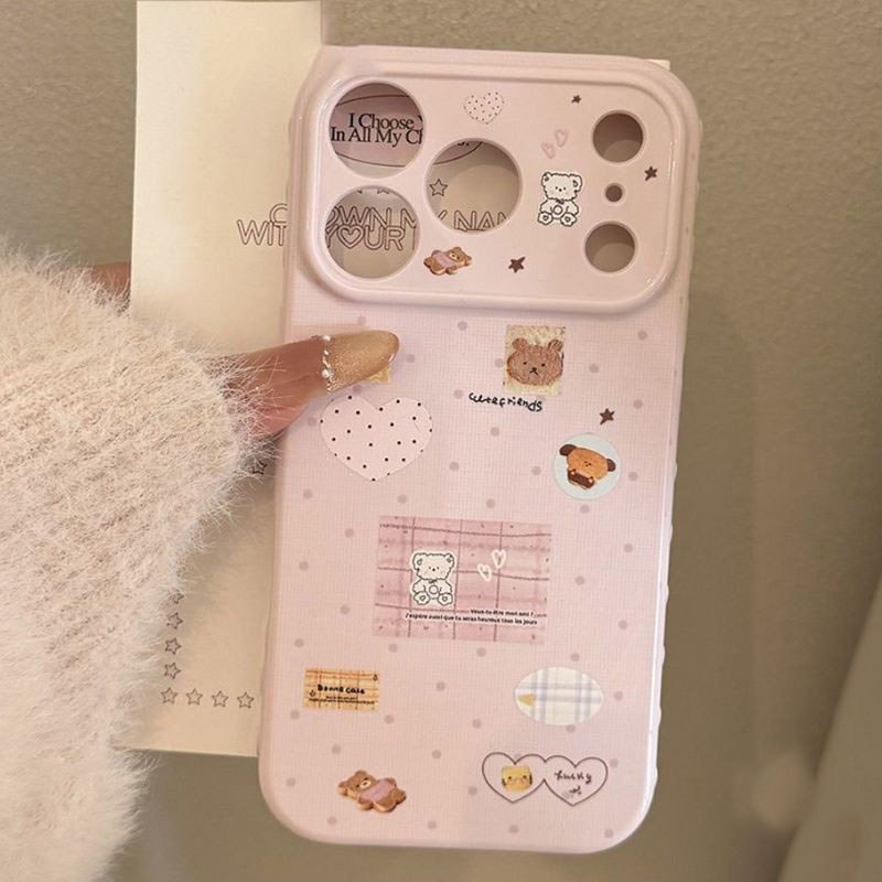 เคสสำหรับ iPhone 17 16 15 14 13 12 11 Pro Max XR XS ลายหัวใจ 3D น่ารัก กันกระแทก สีพาสเทล ขอบนิ่ม ถุง