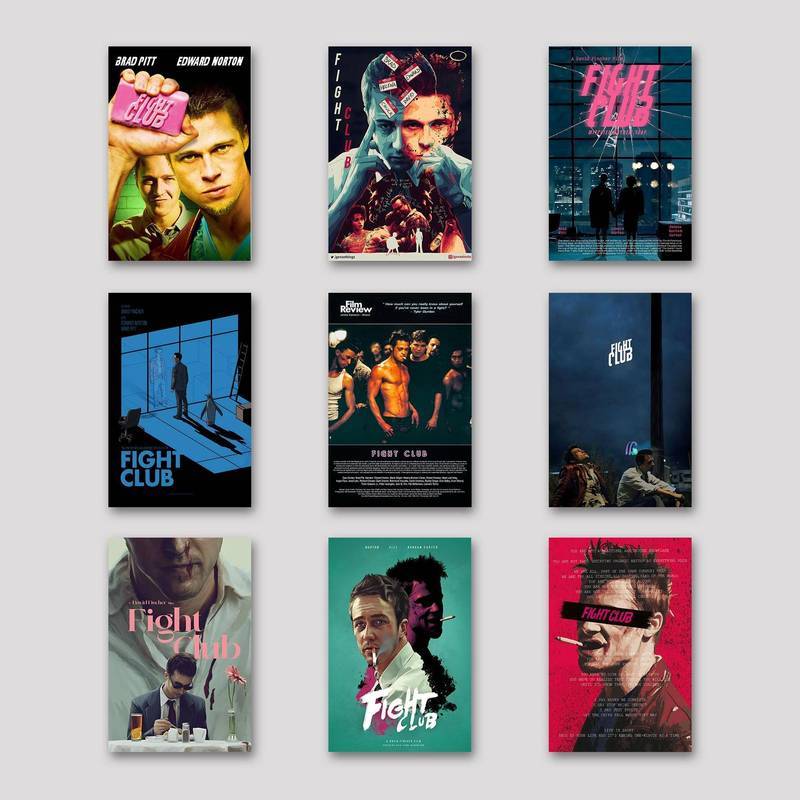 Fight Club David Fincher Brad Pitt Edward Norton Psychological Thriller ภาพยนตร์ Retro โปสเตอร์ไม่มี