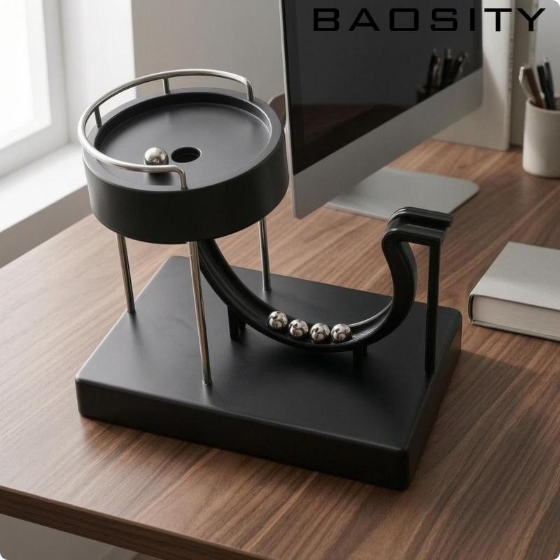 [Baosity] Motorized Ball Track Ornament Minimalist Desktop Kinetic Ornament ตกแต่งบ้านโมเดิร์นโลหะเง