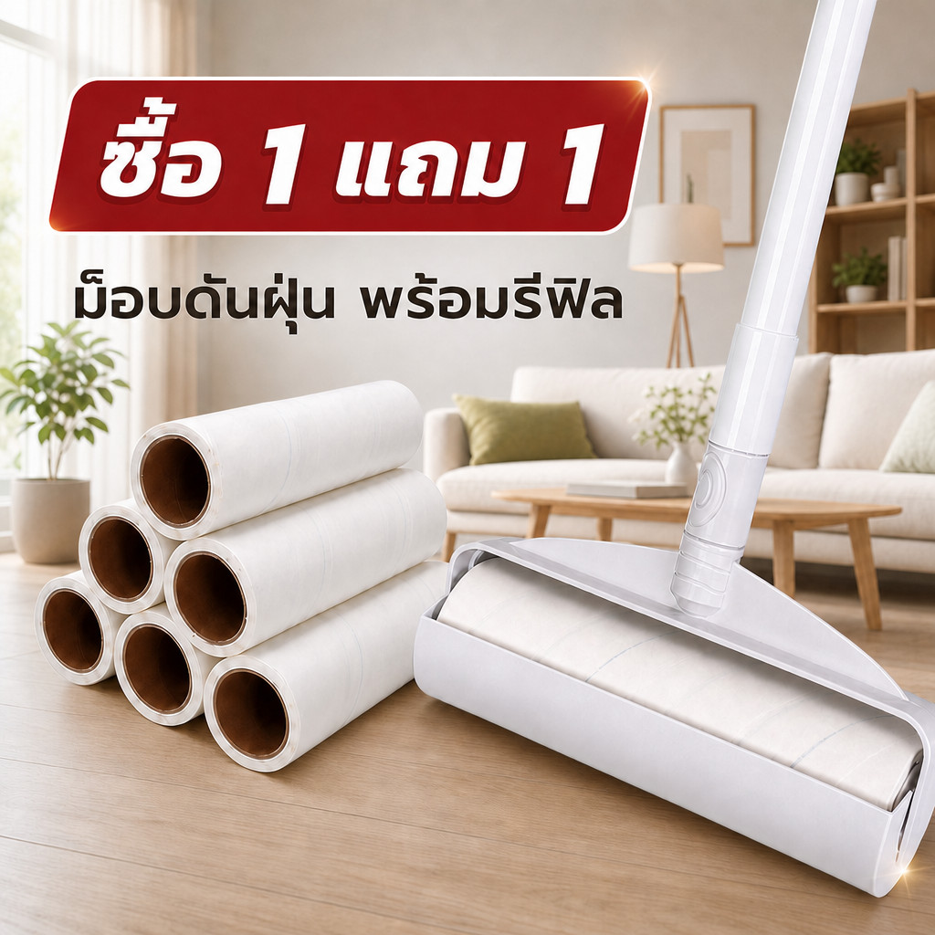 【ขายใหญ่】ลูกกลิ้งเก็บฝุ่น ที่กลิ้งกำจัดฝุ่นแบบยาว ลูกกลิ้งกระดาษกาว ลูกกลิ้งทำความสะอาด ด้ามจับปรับความยาวได้