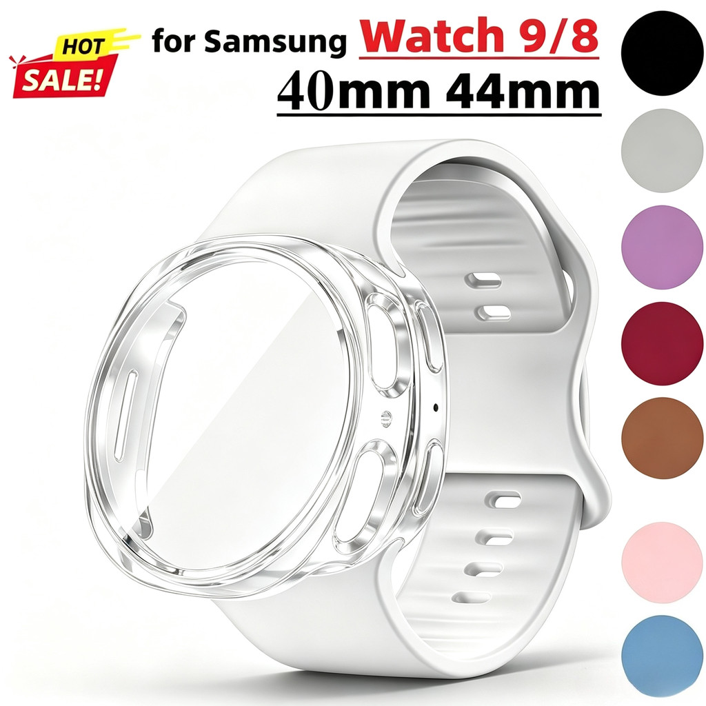 สายซิลิโคน + เคสกระจกสําหรับ Samsung Galaxy Watch 9 8 44mm 40mm Hard PC Protecive Cover