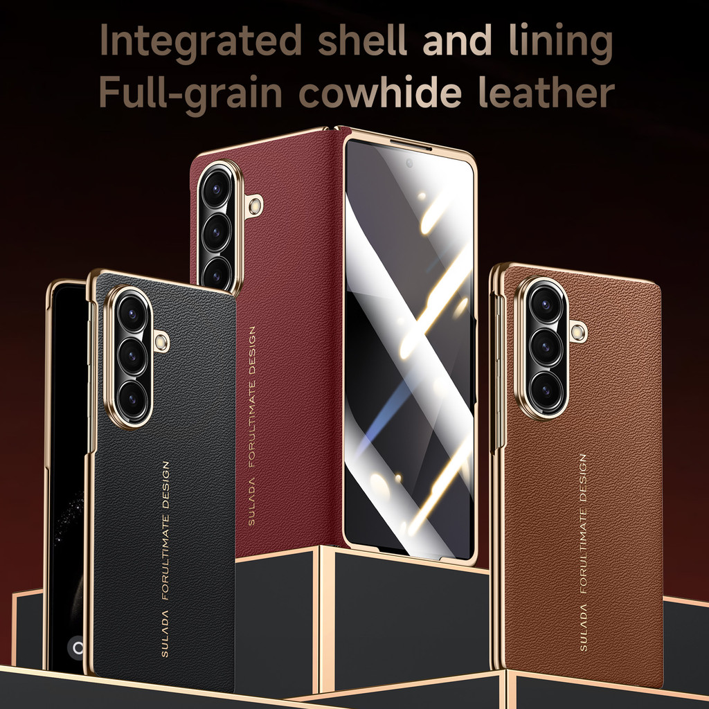 เคสหนังแท้หรูหราสําหรับ Samsung Z Fold7 เคส Suada เปลือกและฟิล์มในตัวเคสหนังวัวแม่เหล็กสําหรับ Z Fol
