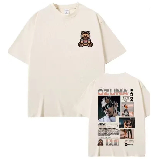เสื้อยืดพิมพ์ลายสองด้านของแร็ปเปอร์ Ozuna เสื้อสตรีทแวร์ Anuel AA สำหรับผู้ชายและผู้หญิง เสื้อยืดฮิป
