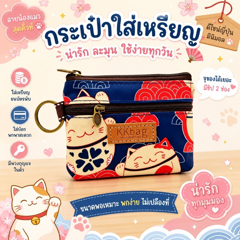 กระเป๋าใส่เหรียญ กระเป๋าคาแรคเตอร์ กระเป๋าสตางค์ กันน้ำ กันเปื้อน ขนาดเล็กกะทัดรัด พกพาสะดวก สายคล้องข้อมือ
