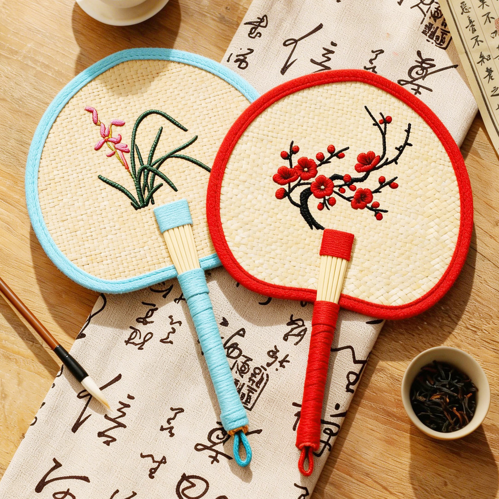 พัดลมทนทาน Big Pu Fan Wheat Stalk Money Fan ทอมือ