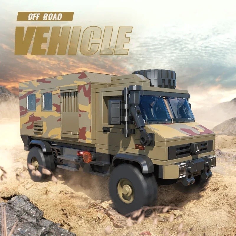 MOC Camouflage Unimog U4000 Off-Road RV Building Blocks ชุด 4x4 รถบรรทุกทหารรุ่นอิฐของเล่นใช้งานร่วม