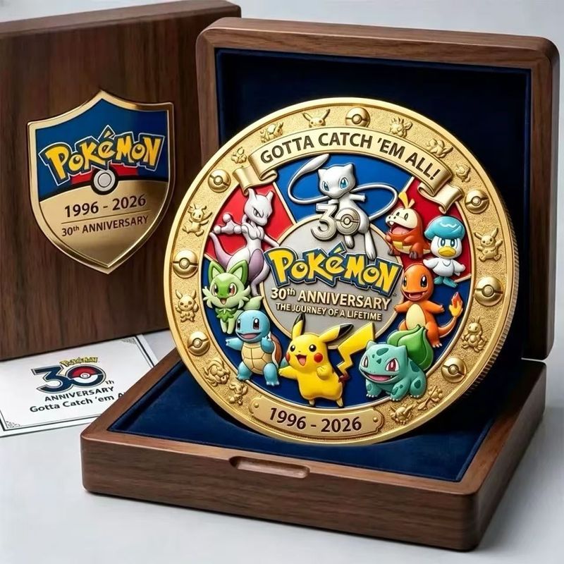 8/9-Pikachu 30th Anniversary Commemorative Coin Collection Crafts 1996-2026 Pokemon Commemorative Me