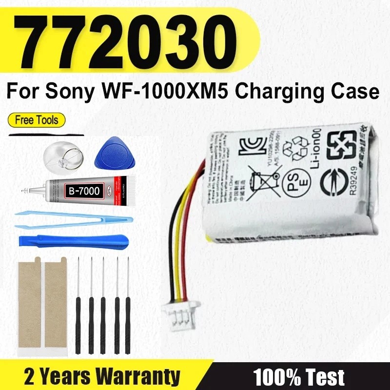 1 ชิ้นสําหรับ Sony WF-1000XM5 XM5 ชุดหูฟังไร้สายใหม่ 772030 แบตเตอรี่เคสชาร์จ 3.85โวลต์ 500มะห์ + เค