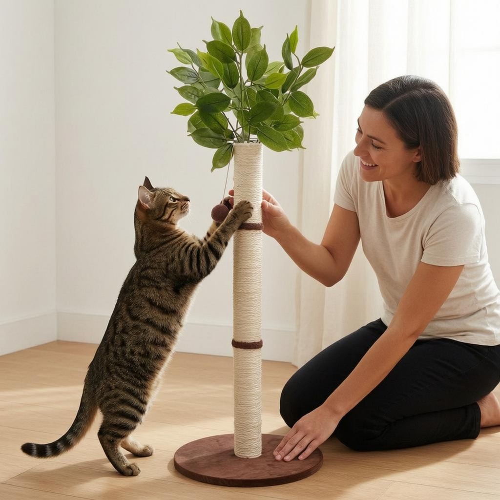 Feline Scratching Post ลูกบอลแขวนของเล่น Sisal Scratching Post เฟอร์นิเจอร์สัตว์เลี้ยงฐานกลม