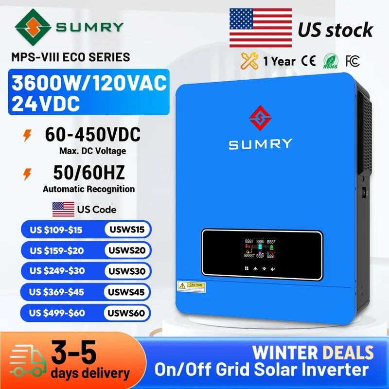 TIX9 Sumry 3.6kw Hybrid Solar Inverter 110/120v 24v Dual Output พร้อม MPPT 120A 60-450v 50/60hz Home