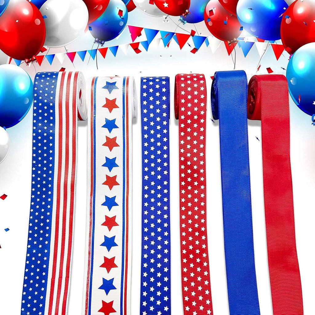 4th of July Decoration Ribbon - ตกแต่งริบบิ้นสีขาวและสีน้ําเงินสีแดง 4th of July Ribbons Patriotic M