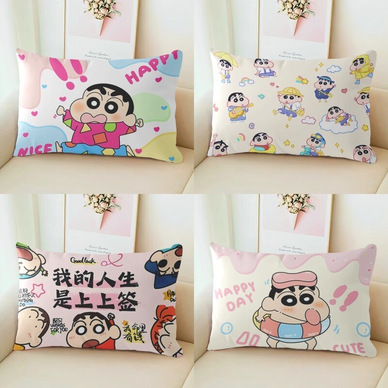 Crayon Shin-Chan Merchan ปลอกหมอนรูปสี่เหลี่ยมผืนผ้าน่ารักการ์ตูนอะนิเมะปลอกหมอนห้องนั่งเล่นโซฟาเบาะรองนั่งของขวัญ