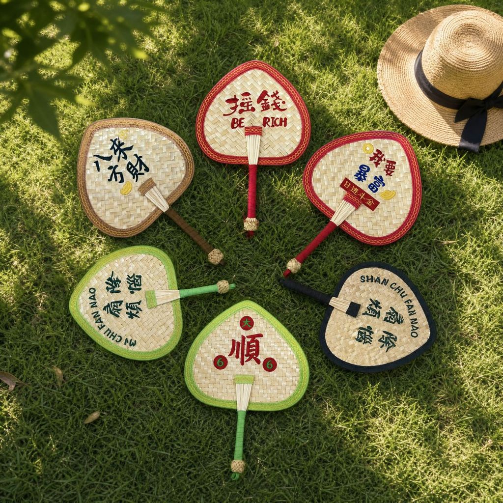 พัดลมทนทาน Big Pu Fan Wheat Stalk Money Fan ทอมือ