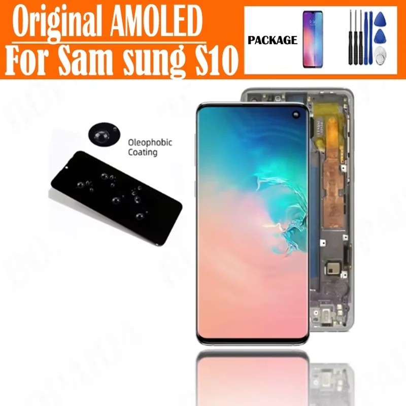 Original 6.1 AMOLED สําหรับ SAMS UNG S10 LCD G973F/DS G973U G973F SM-G973 Touch Screen Digitizer เปล