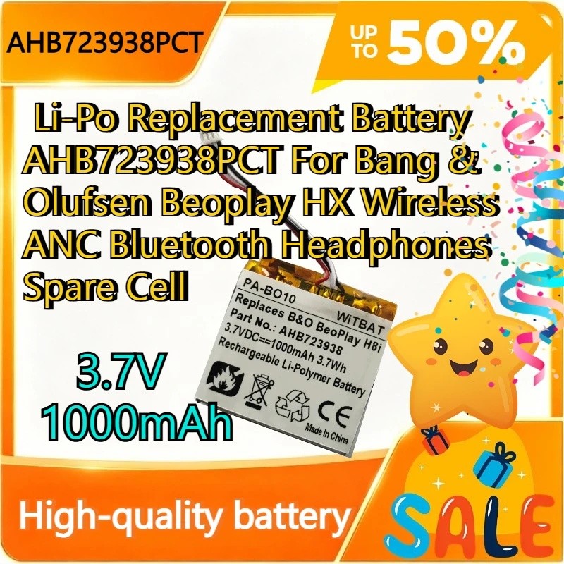3.7V 1000mAh แบตเตอรี่ทดแทน Li-Po AHB723938PCT สําหรับ Bang & Olufsen Beoplay HX หูฟังไร้สาย ANC Blu