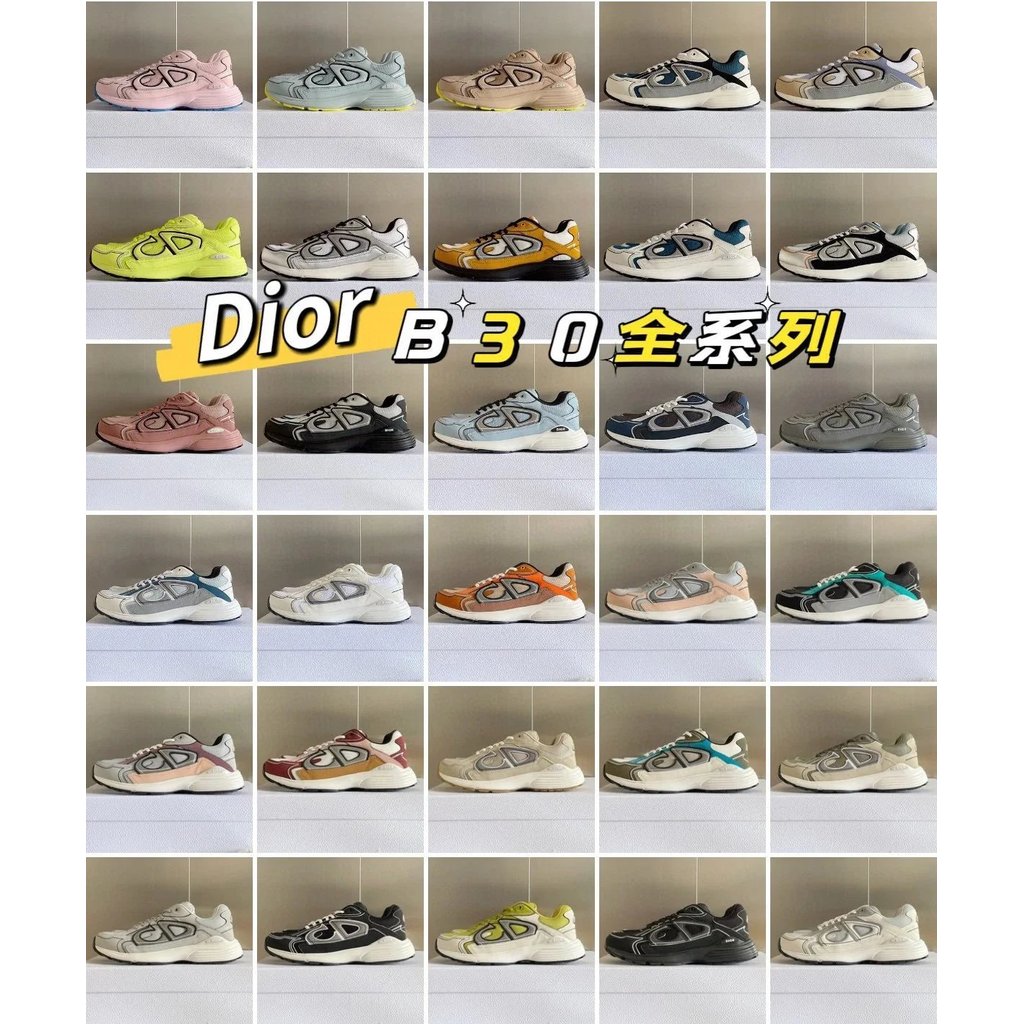 [Dior B30 รองเท้ากีฬา] Daigou รุ่น 2022 ล่าสุดสไตล์CD Home Dior Lace-Up CD Letter Luminousรองเท้าวิ่