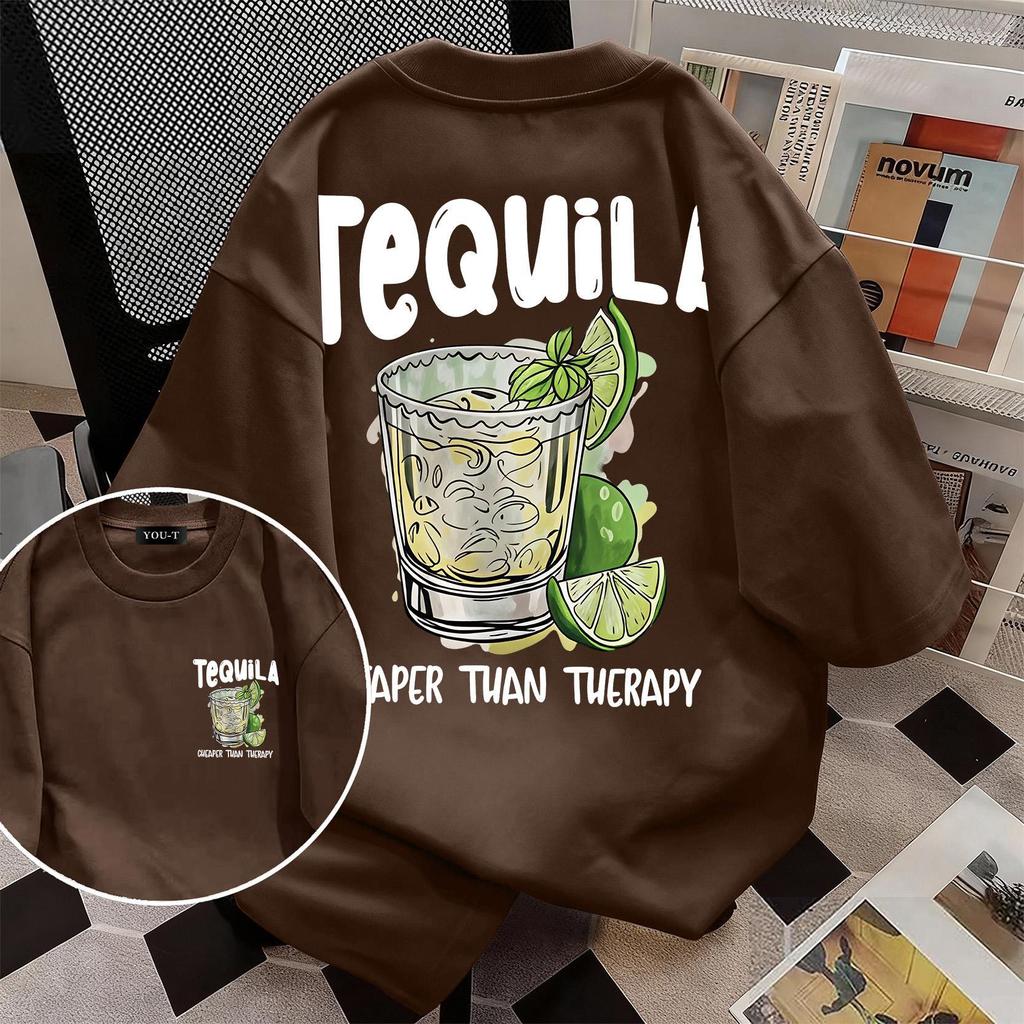 UT shop💥เสื้อยืดผ้าคอตตอน 100% “TEQUILA” ทรง Oversize คอกลม แขนสั้น ผ้านุ่มสบาย ใส่ได้ทุกวัน ฤดูร้อน