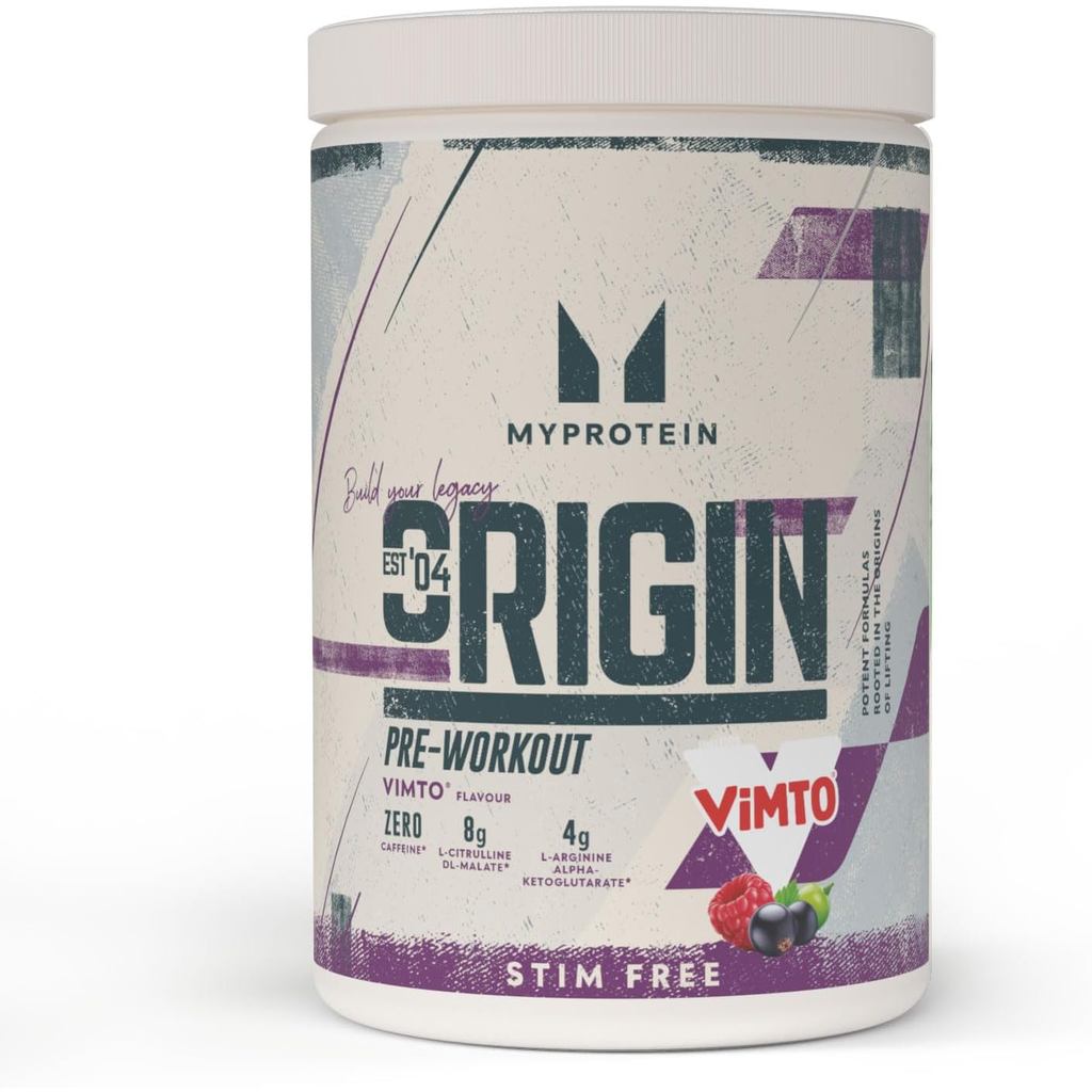 Myprotein Origin Vimto Pre-Workout Powder – สูตร Zero Caffeine สําหรับ Pump & Focus | 630g (30 เสิร์