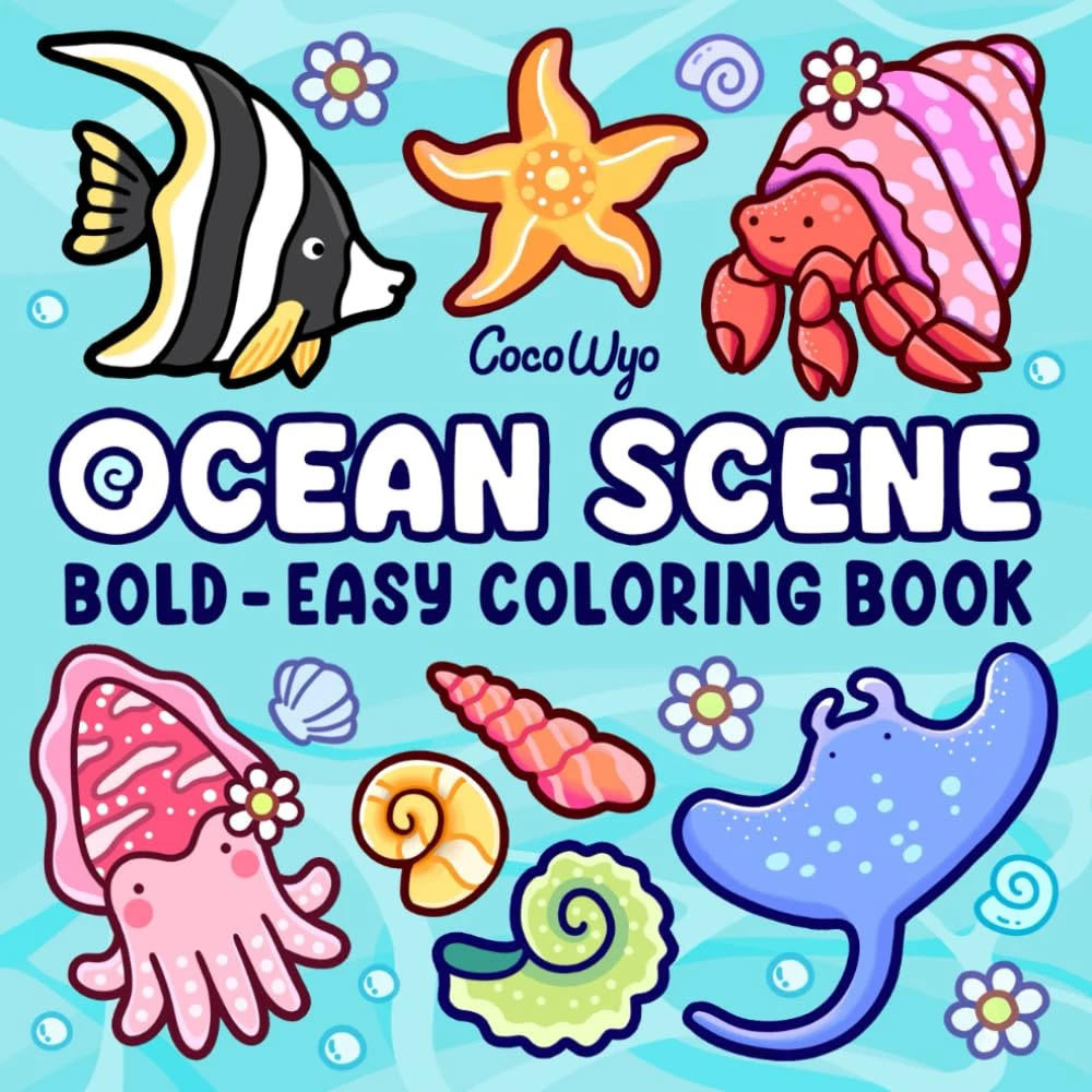 CocoWyo Ocean Scene Coloring Book, Bold‑Easy Sea‑Life Designs, Art Book For Adults & Kids Relaxing P