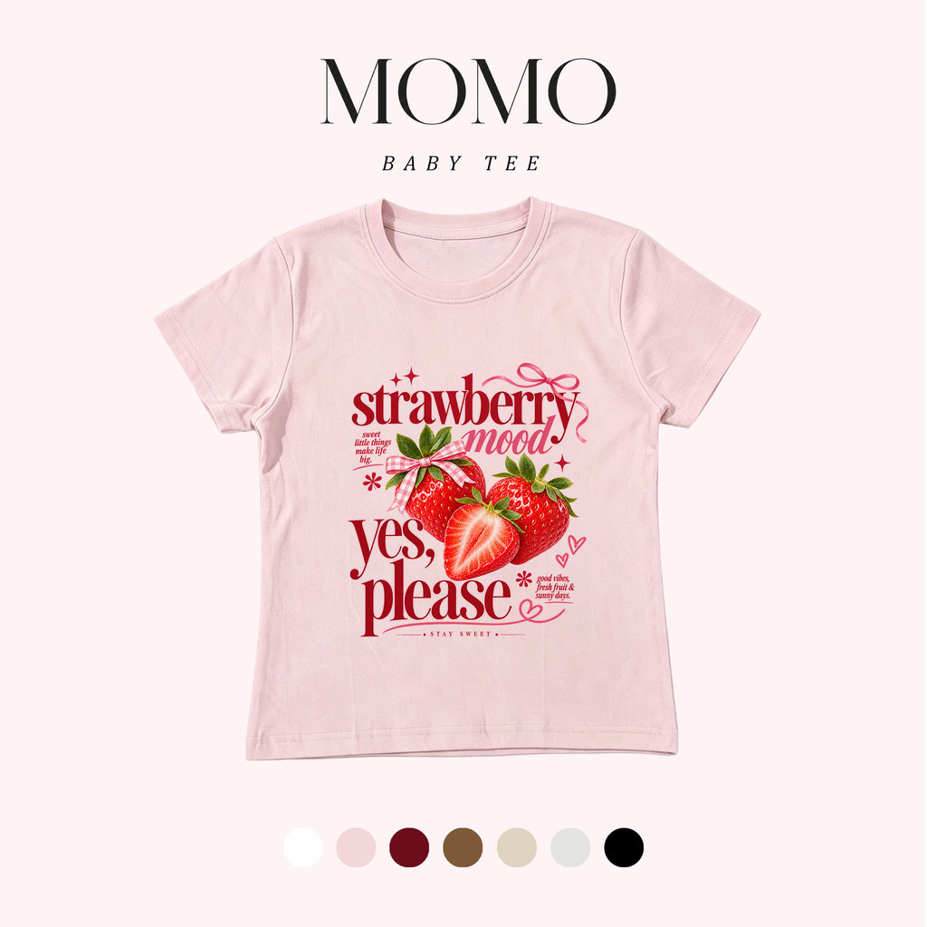(พร้อมส่ง24ชม.) MOMO baby tee สีชมพู ลาย Strawberry Mood สตรอว์เบอร์รี่ ฟีลหวานสดใส ทรงเข้ารูป