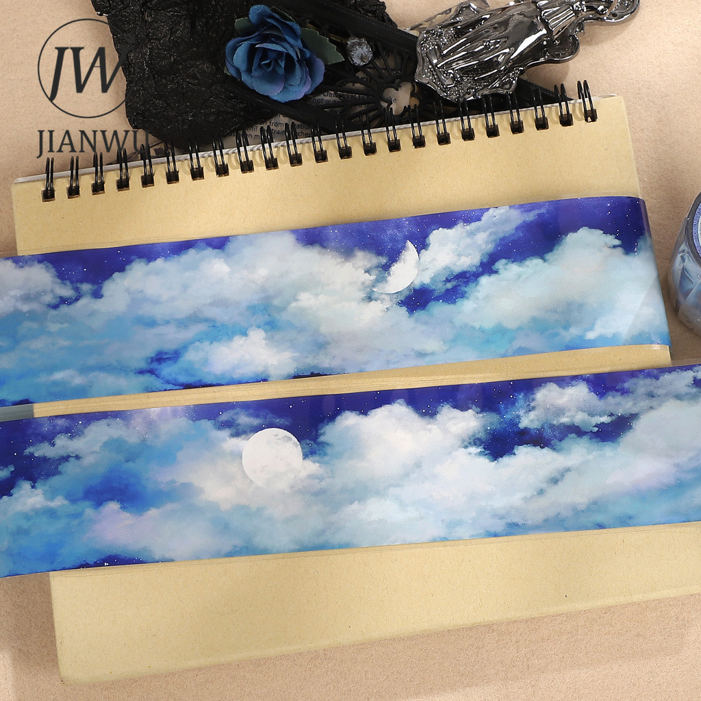 JIANWU 55 มม.* 5 เมตร Vintage Cloud Moon ภูมิทัศน์วัสดุ Collage Scrapbooking PET เทป Creative DIY Journal เครื่องเขียน