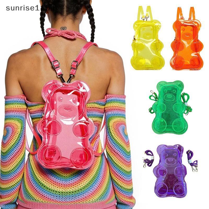 (sun) Y2K Streetwear ใส PVC Bapa Bear Shaped Candy Color Crossbody Bag for Casual Outings (TH)