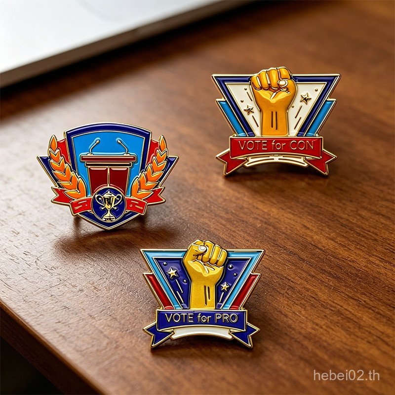 Debate Contest Positive Negative Square เข็มกลัด Agrees Objection Fist Lecture Trophy ข้าวสาลีหู Pin