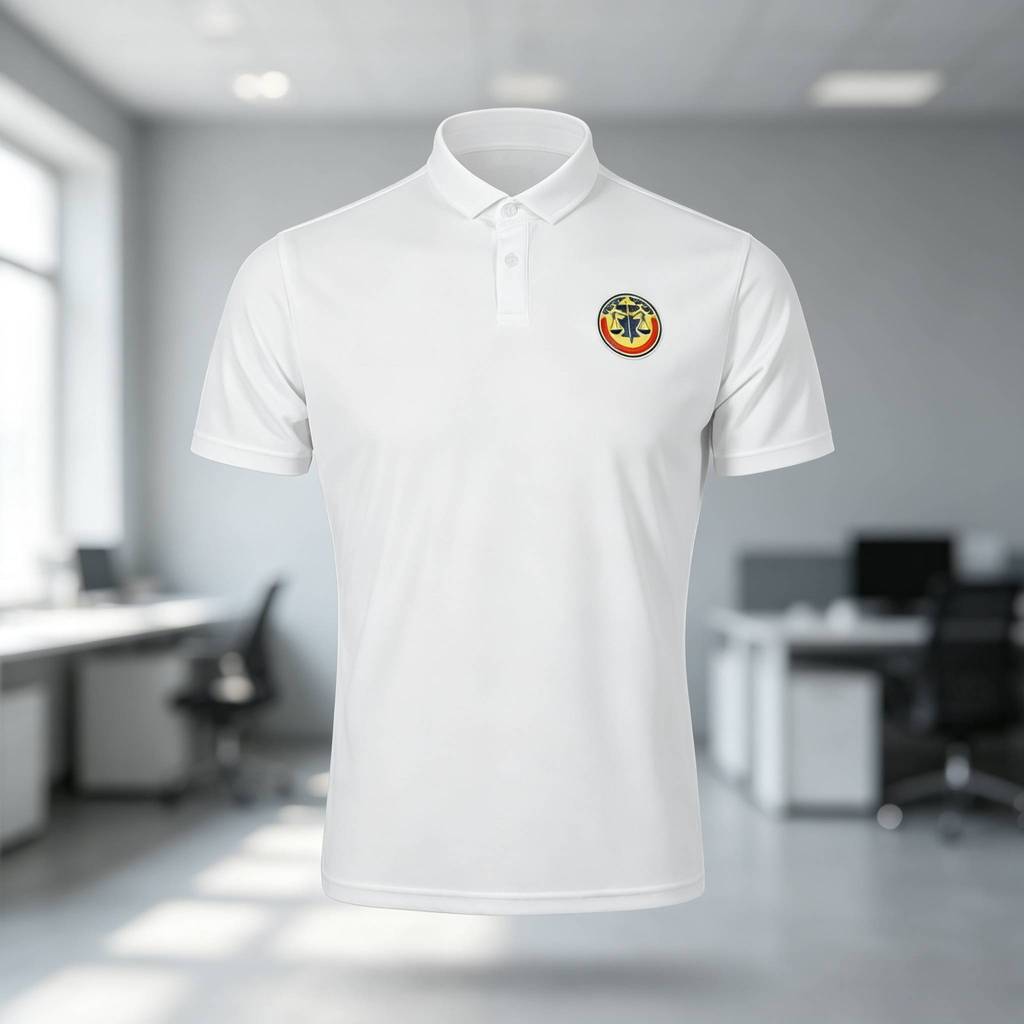 เสื้อโปโลสัญลักษณ์ตราชูความยุติธรรม แขนสั้นคอปก ลายโลโก้ธีมกฎหมาย สไตล์เครื่องแต่งกายธีมงานกฎหมาย ขนาด S‑3XL