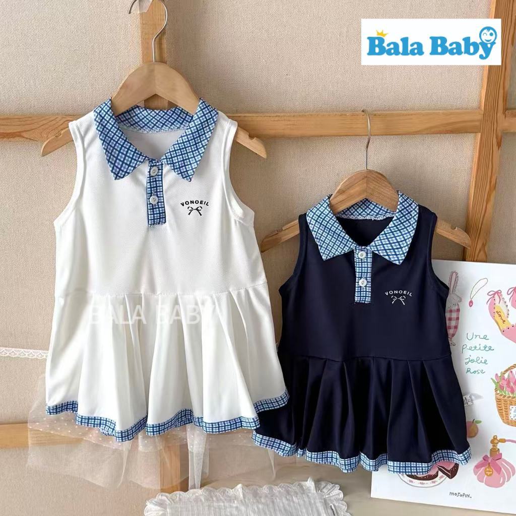 ชุดเดรสเด็ก  เดรสเด็กผู้หญิง คอปกโปโล แขนกุด สไตล์นักเรียนเกาหลี Size80-120cm LYQ02