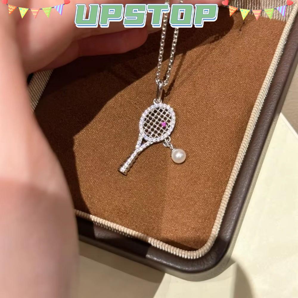 UPSTOPBO Racquet จี้สร้อยคอ,สีชมพูZircon Pearl Chain Rhinestone จี้สร้อยคอ, Shining ประณีตออกแบบ Rhi